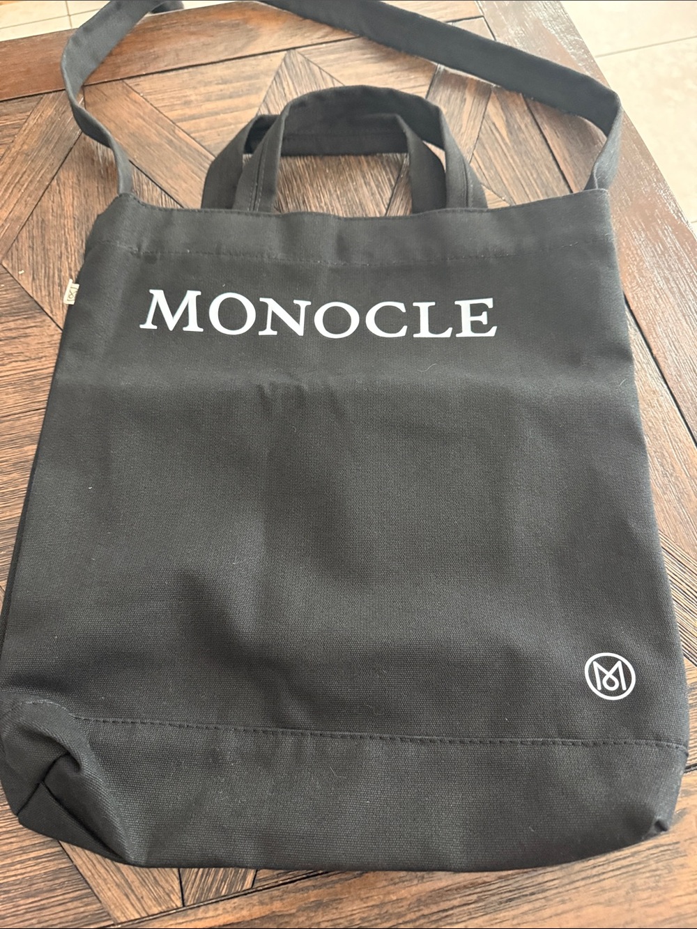 Monocle Black White Canvas Tote Bag Shoulder Strap Large Shopper Bag